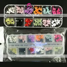 Акриловые бантики для ногтей со стразами в коробках 12 цветов 60 в коробке 100 компл./лот украшения для ногтей