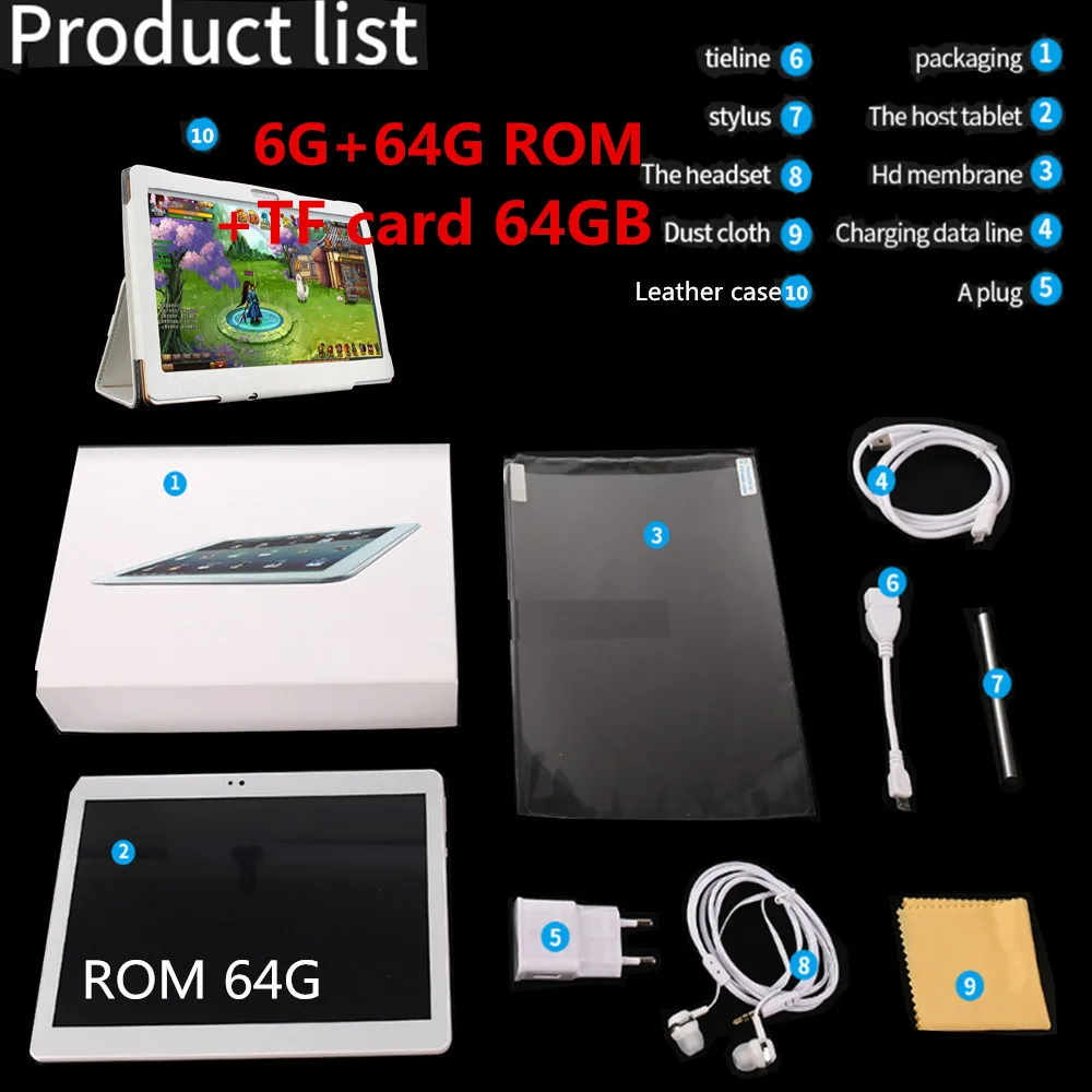 128G add case 10,1 'Планшеты Android 8,0 Восьмиядерный ОЗУ 6 Гб ПЗУ 64 Гб Двойная камера 8MP двойной планшет с сим-картой ПК Wifi gps bluetooth телефон - Комплект: 128G add case