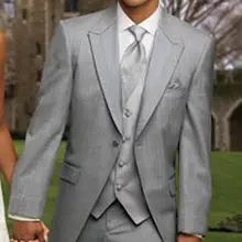 Заостренный отворот одна пуговица светло-серый фрак формальный выполненный на заказ костюм для жениха 3 шт Мода Terno Masculino хвостый сделанный