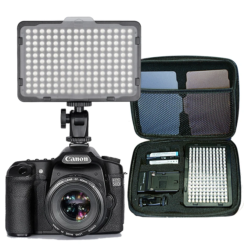 Luz Led para Câmera Dslr Filmadora de Luz Contínua Bateria e Carregador Usb Estojo Fotografia Foto Estúdio de Vídeo 176 Pcs