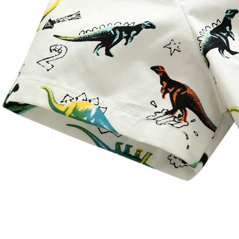 Детская рубашка повседневная одежда с короткими рукавами и рисунком динозавра для мальчиков летние топы От 0 до 6 лет