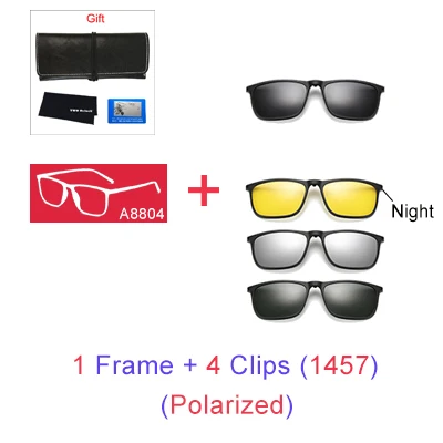 Два Oclock поляризованные магнитные солнцезащитные очки для мужчин UV400 Высокое качество 5 в 1 клип на солнцезащитных очков женские квадратные диоптрийные очки оправа A8804 - Цвет линз: 1 Frame 4 Clips 1457