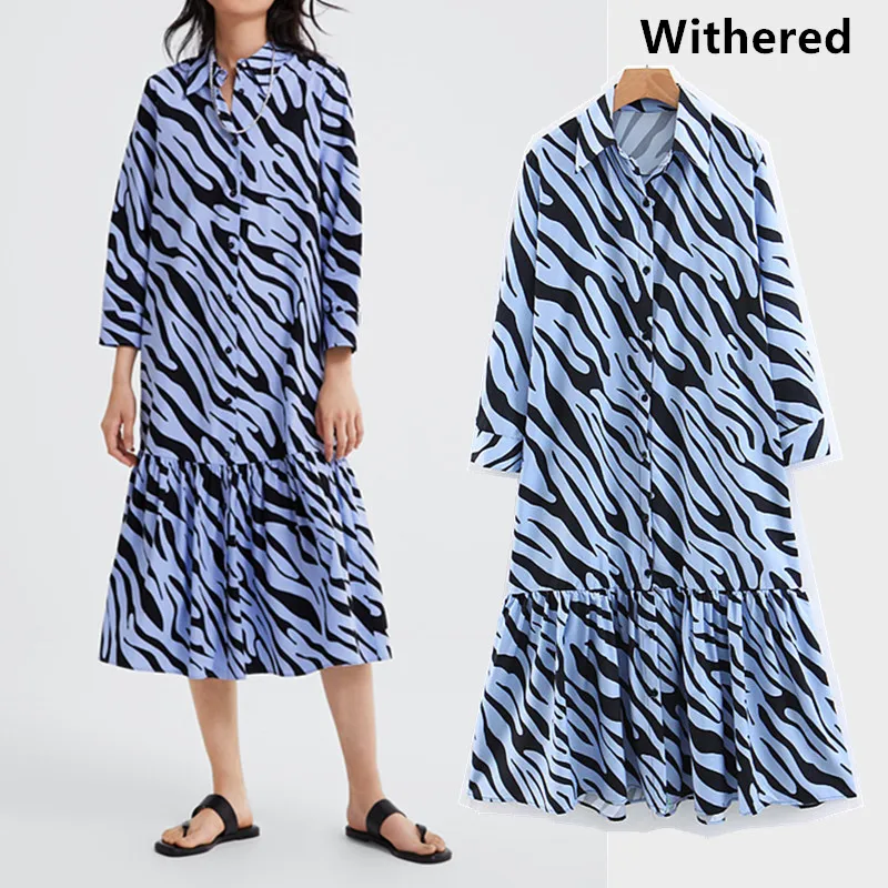 

Withered 2019 summer dress women vestidos print Zebra pattern mid-calf vestidos de fiesta party dress 2 pieces set 0602