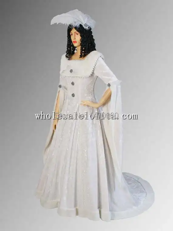 16/17th Century White Renaissance Noblewoman's Dress in Crushed Velvet