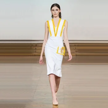 

2018 Latest Fashion Summer Collection White Bandage Dress Elegant Formal Women Dress Sleeveless Design Below The Knee Wholesale