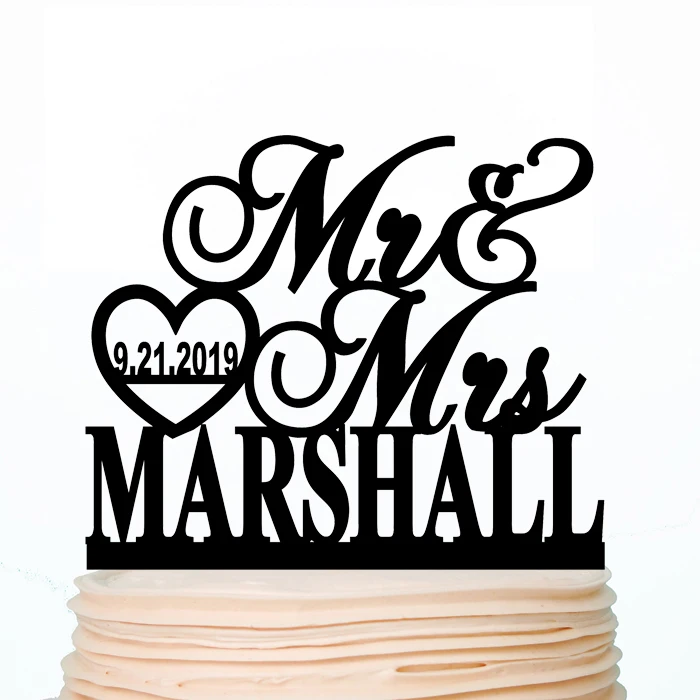 Mr& Mrs Свадебный юбилей торт кольца на средний палец, деревенские персонализированные с последним имя, дата золото серебро дерево обручальные украшения торта - Цвет: 011