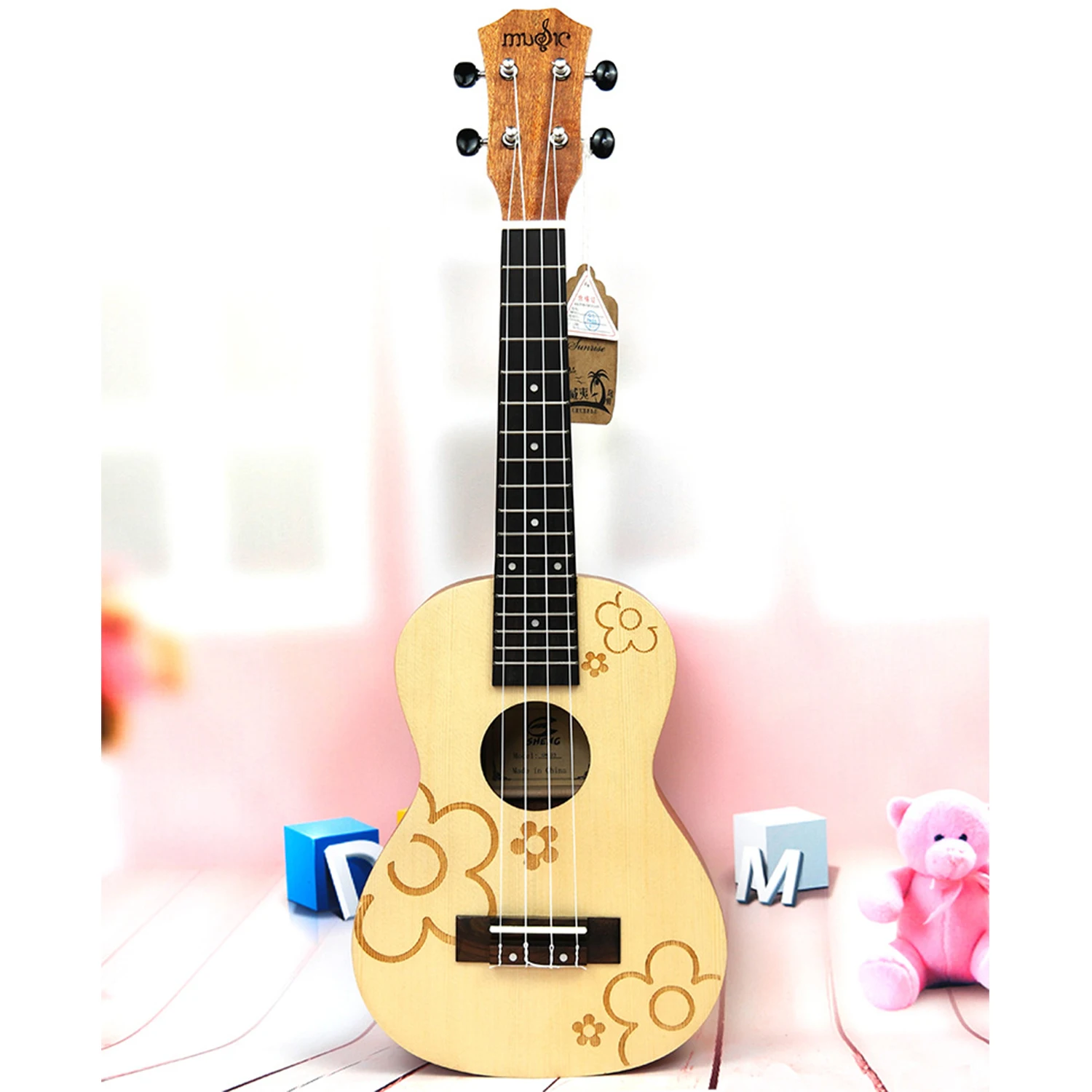 21 inch Soprano Uke4 Strings Ukuspruce flowers guitaacoustic small guitar solid body professional uke Concert