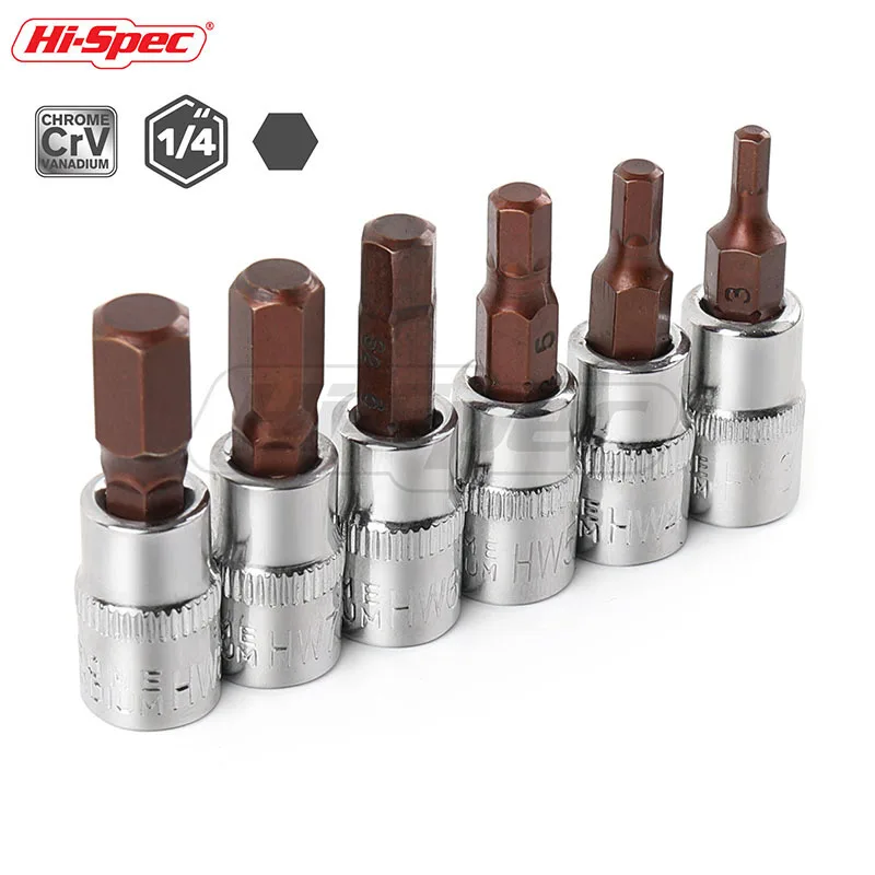 Hi-Spec 6pc 1/4 Hex Socket Adapter Allen Key Spline Bits Hex Socket Universal Head for Torque Spanner Mini Ratchet Socket Wrench Hi-Spec 6pc 1/4 Hex Socket Adapter Allen Key Spline Bits Hex Socket Universal Head for Torque Spanner Mini Ratchet Socket Wrench