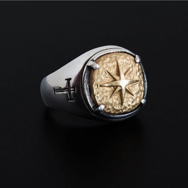 Ретро Капитан компас палец кольцо для мужчин золотого цвета в античном стиле крест кольца компаса Панк Байкер ювелирные изделия Хип-Хоп Команды подарки для вечерние