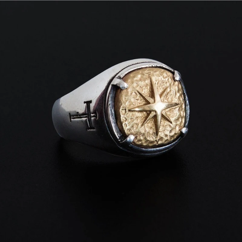 

Retro Captain Compass Finger Ring for Men Ancient Gold Color Cross Compass Rings Punk Biker Jewelry Hip Hop Team Gifts for Party