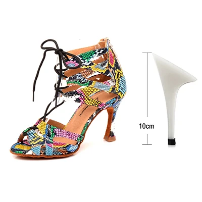 Snake texture 10cm Ladingwu Dance Shoes Women's Latin Shoes Dance Boots Trend Snake texture Salsa Dance Shoes Wide and narrow adjustment Shoelace - Цвет: Snake texture 10cm