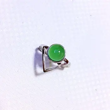

Silver Jewelry Wholesale S925 Sterling Silver Silicate Inlaid Pure Natural Green Chalcedony Fine Pattern Opening Ring