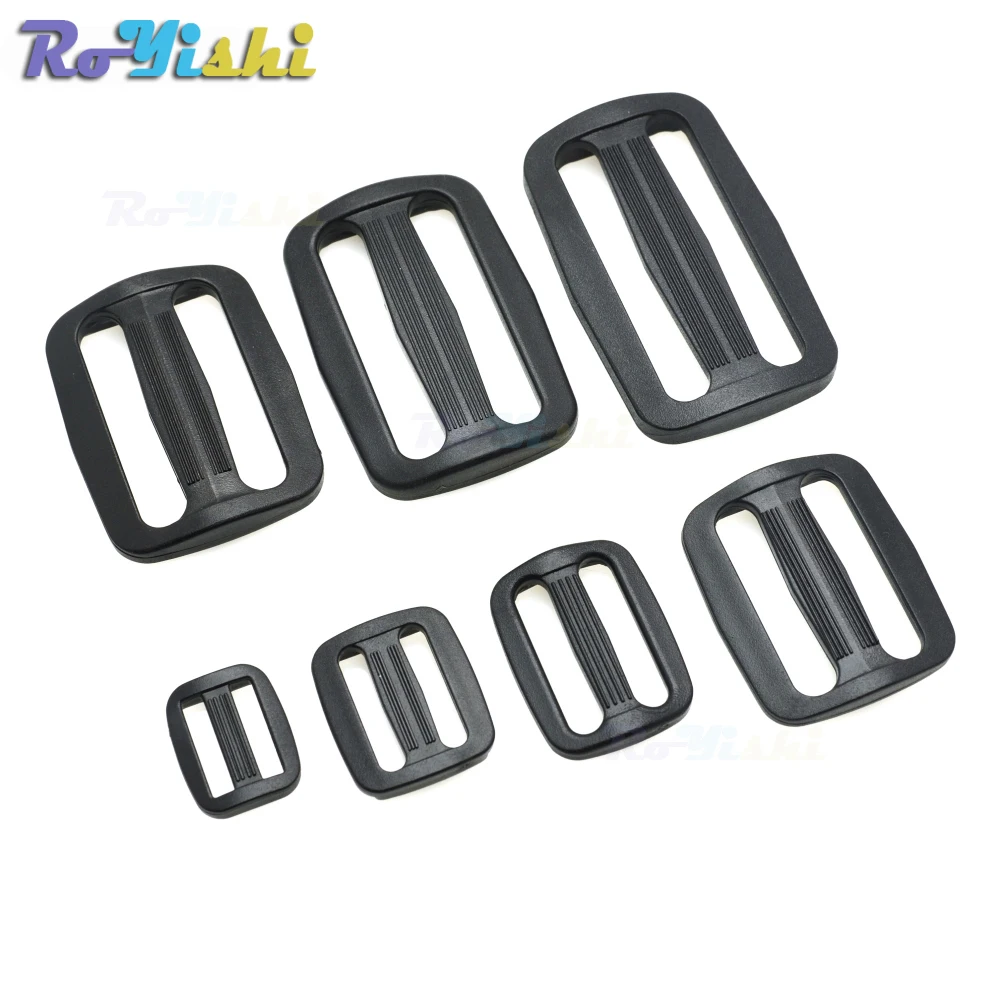 

5/8" 3/4" 1" 1-1/4" 1-1/2" 1-3/4" 2"Webbing Plastic Curve Slider Tri-Glide Adjust Tri-ring Buckles Backpack Straps Black