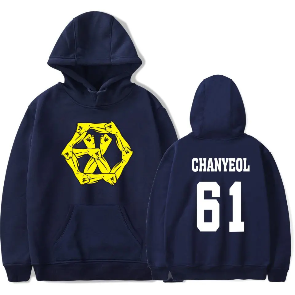 61 CHANYEOL Navy Куртка с капюшоном EXO серый темно-синий логотип EXO принт зима теплый хлопок молодых людей толстовки Одежда EXO 4XL - Цвет: 61 CHANYEOL Navy