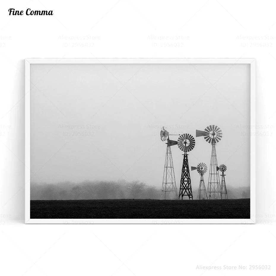 

Black White Windmills Posters and Prints Scandinavian Decor Nordic Art Poster Wall Picture for Living Room Wall Art Canvas Print