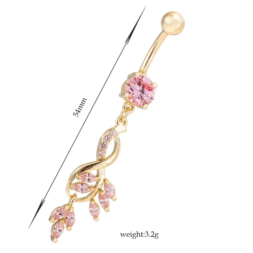 Hot Crystal Zircon Gold Plant Shape Navel Piercing Belly Button Rings Body Jewelry Sexy Dangle Surgical Steel Party Gift