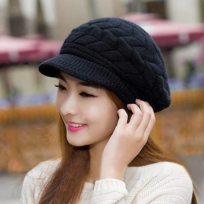 New beanie Elegant women's hat Knitted winter hat for the girl Cap Bow Autumn Ladies Female Fashion Beret Rabbit hair