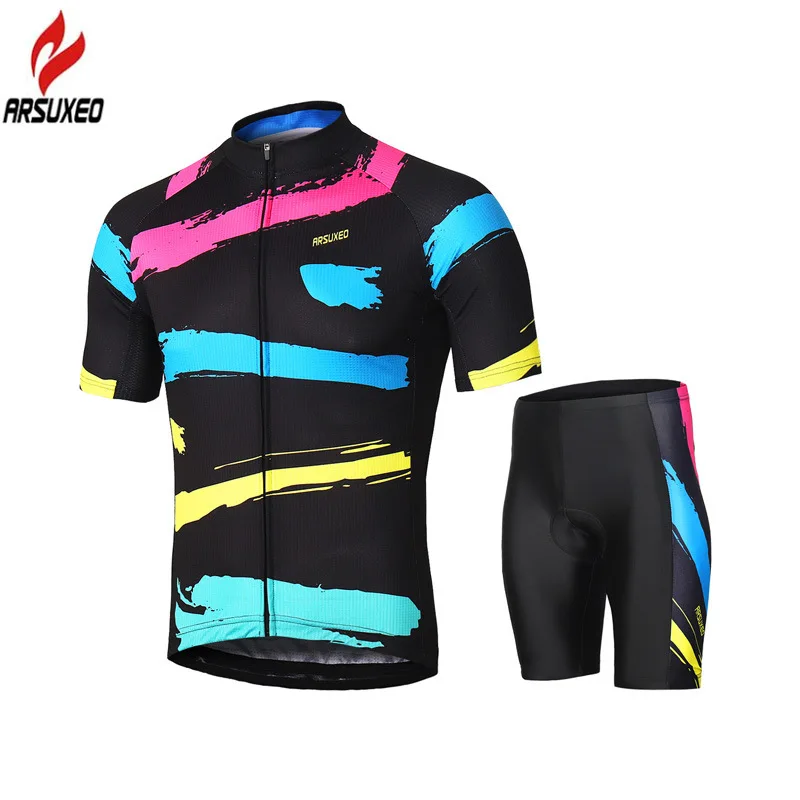 

ARSUXEO 2018 Summer Men Women's Cycling Clothing Set Breathable Short Sleeve Cycling Jersey Sets Riding Bike Bicycle MTB Suit