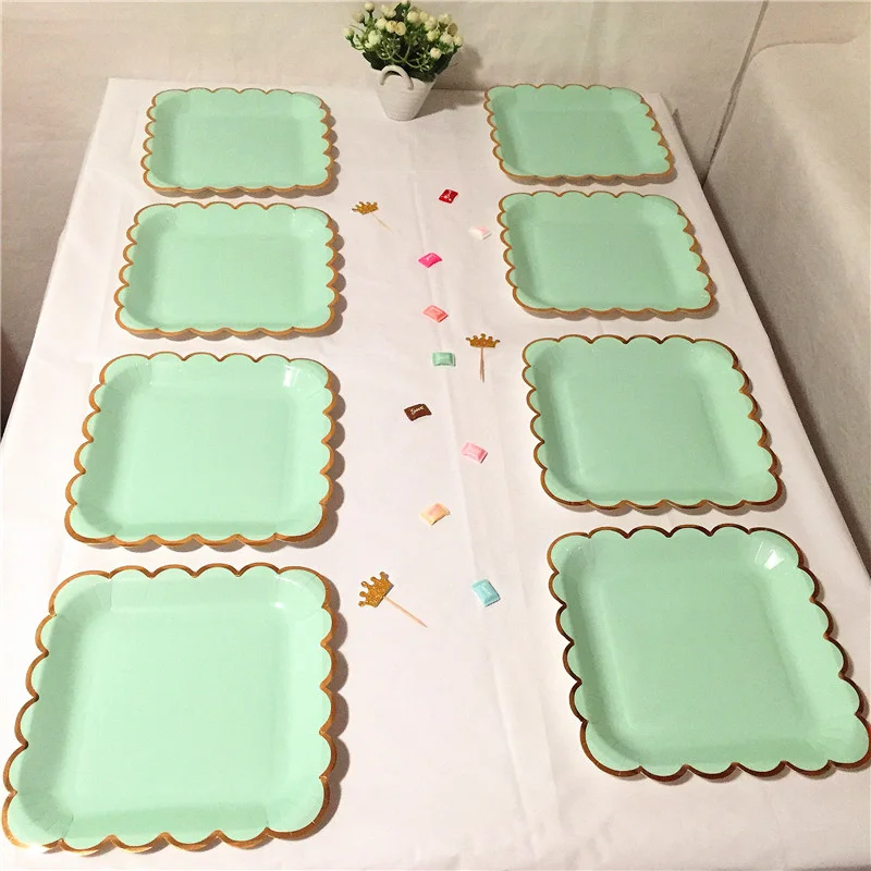 

80pcs Fusion Solid Large 9inch Paper Plate Mint Plate for New Year Grand Event Carnival Birthday Baby Shower Party Supplies