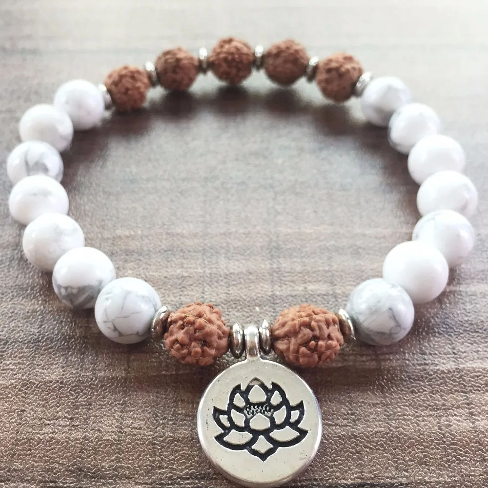 Mala Beads Bracelet For Women Natural Stone White Howlite Bracelet