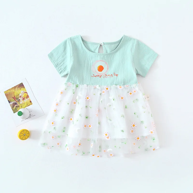 

2019 Summer Children Baby Short Sleeve Patchwork Flower Mesh Princess Party Tutu Pleated Dress Kids Girls Cute Dresses vestidos