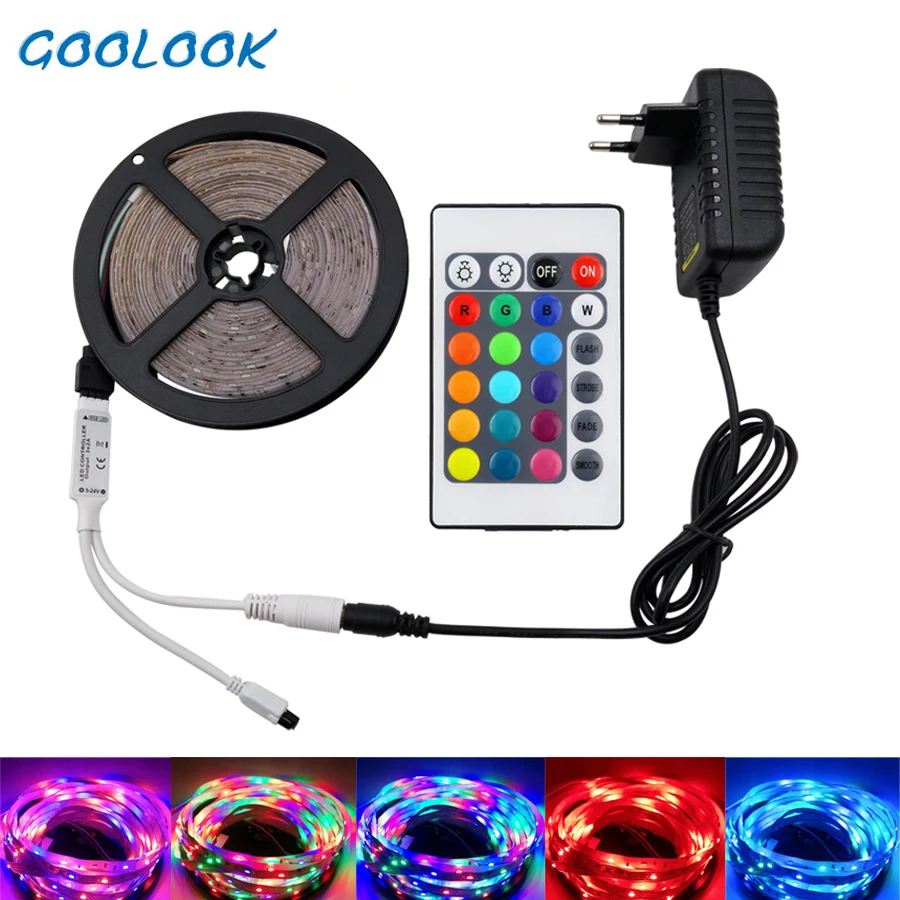 

Goolook RGB LED Strip Light SMD 2835 DC12V Flexible Ribbon RGB Led Strip Tape Lamp LEDs Light String for decoration With adapter