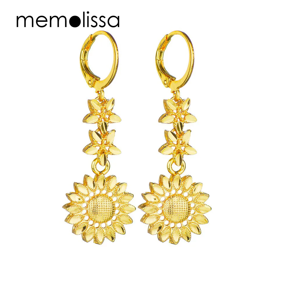 

MMS Women Romantic Dangle Long Stainless Steel Earrings Elegant Gold Sunflower Earring for Valentine's Day Gift