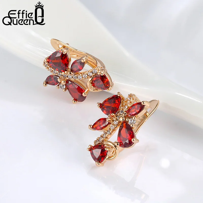 Effie queen 5 цветов Кристалл серьги для девочек Bijoux золотой цвет серьги-гвоздики для женщин Свадебные ювелирные изделия оптом DDE56 - Окраска металла: Red cz