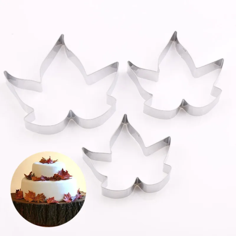 3pcs Stainless Steel Maple Leaf Shape Cookie Cutter Cake Decorating