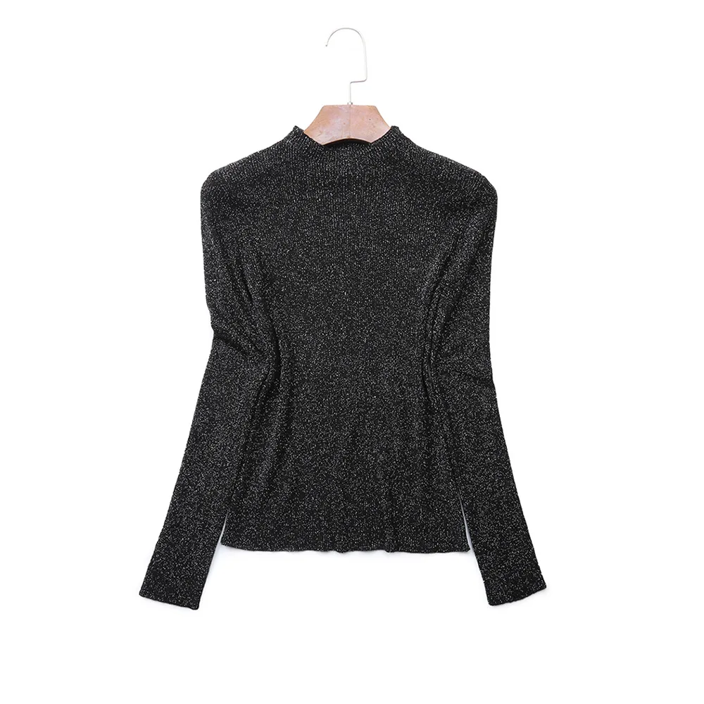 Hot Selling O-neck Flash Silk Pullover Women Glitter Sweater Spring Autumn Long Sleeve Tops Female Free Drop Shipping D335 