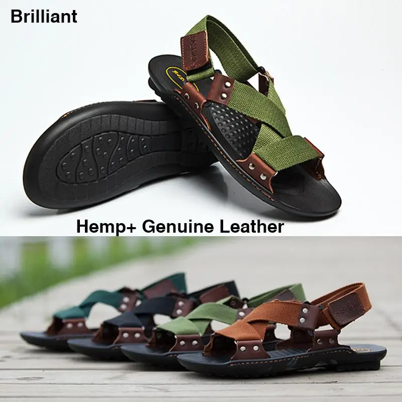 Nieuwe 2015 sandalen merk ontwerp hennep + lederen strand sandalen mannen slippers slippers zomer schoenen sandalias h166 - AliExpress