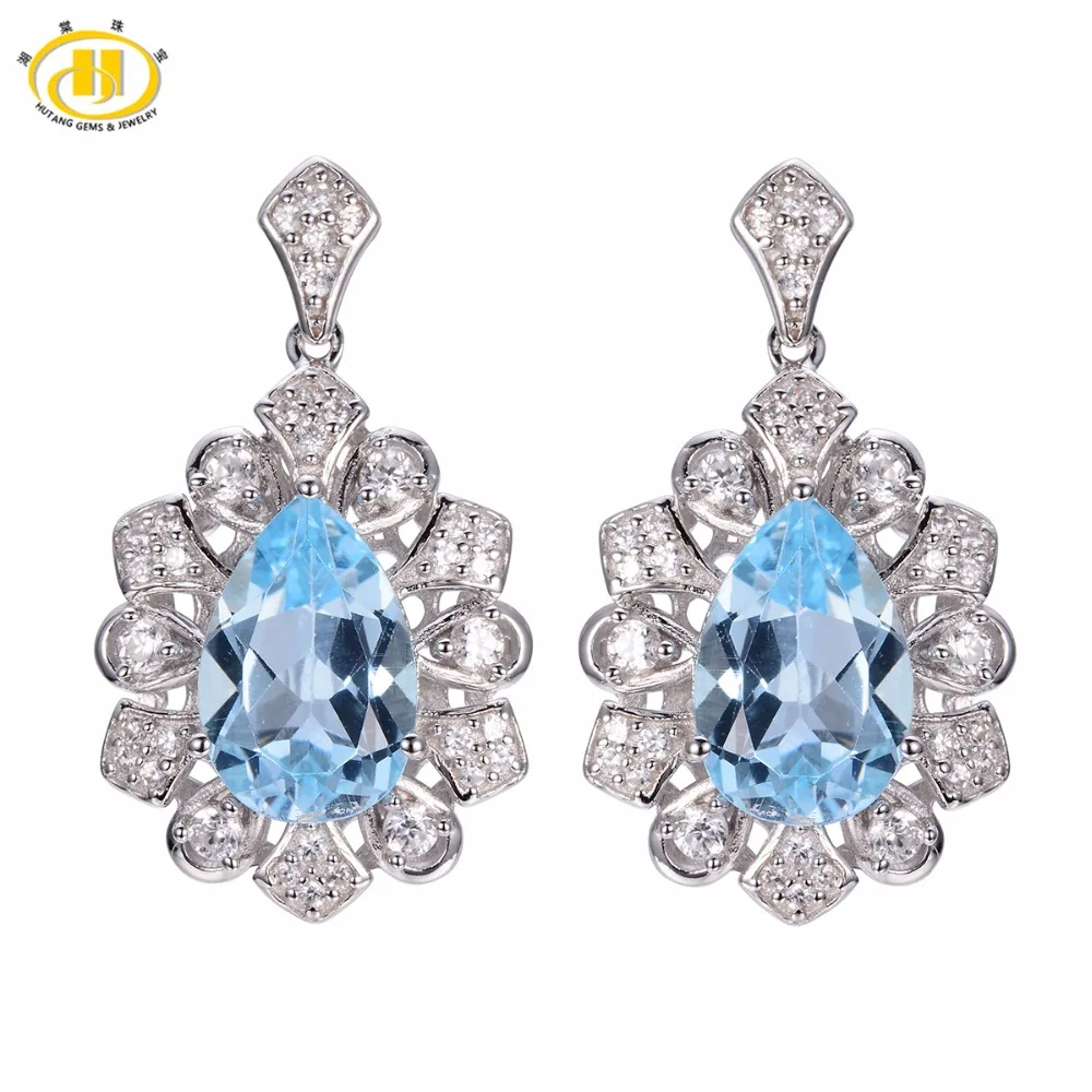 

Hutang Solid 925 Sterling Silver Vintage Style 6.89ct Natural Gemstone Sky Blue Topaz Earrings Fine Jewelry For Women's Gift