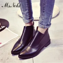 pointed toe women ankle boots 2016 autumn winter fashion brand leather short boots ladies flat heels casual shoes woman booties
