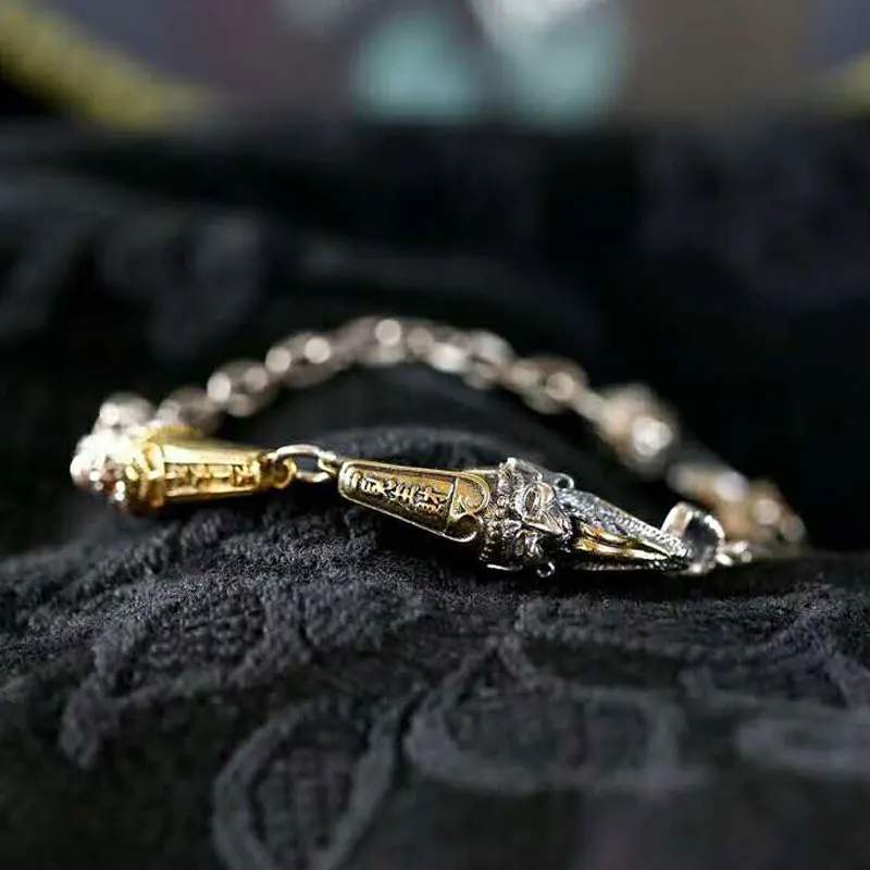 

RADHORSE 925 Silver Bracelets for Women Fine Jewelry personality Retro Ghost head Black and white impermanence Bracelet