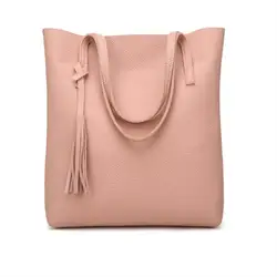 Простые Модные женские сумки 2019 кожаные однотонные кисточки кулон большой емкости корейские женские сумки для покупок дорожная сумка
