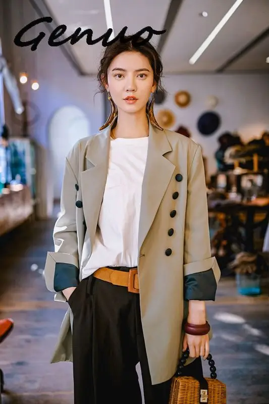 

Genuo 2019 New Niche Fashion OL Blazers For Women Spring Female's Notched Long Sleeve Contrast Color Casual Jacket YG61402