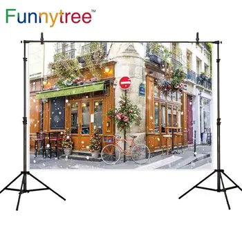 

Funnytree background for photo studio Christmas street corner winter snow Cafe decoration photography backdrop photobooth prop