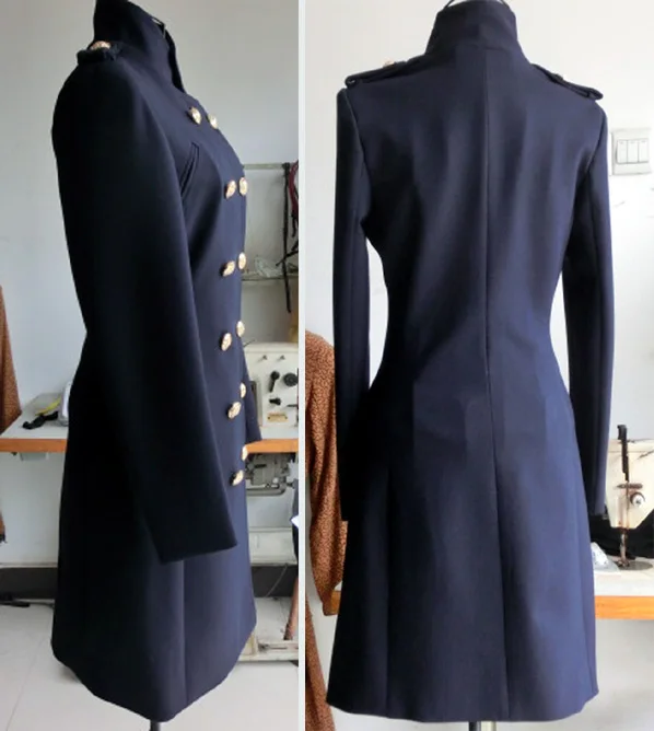 Женское двубортное шерстяное пальто epaulet в стиле милитари с воротником стойкой