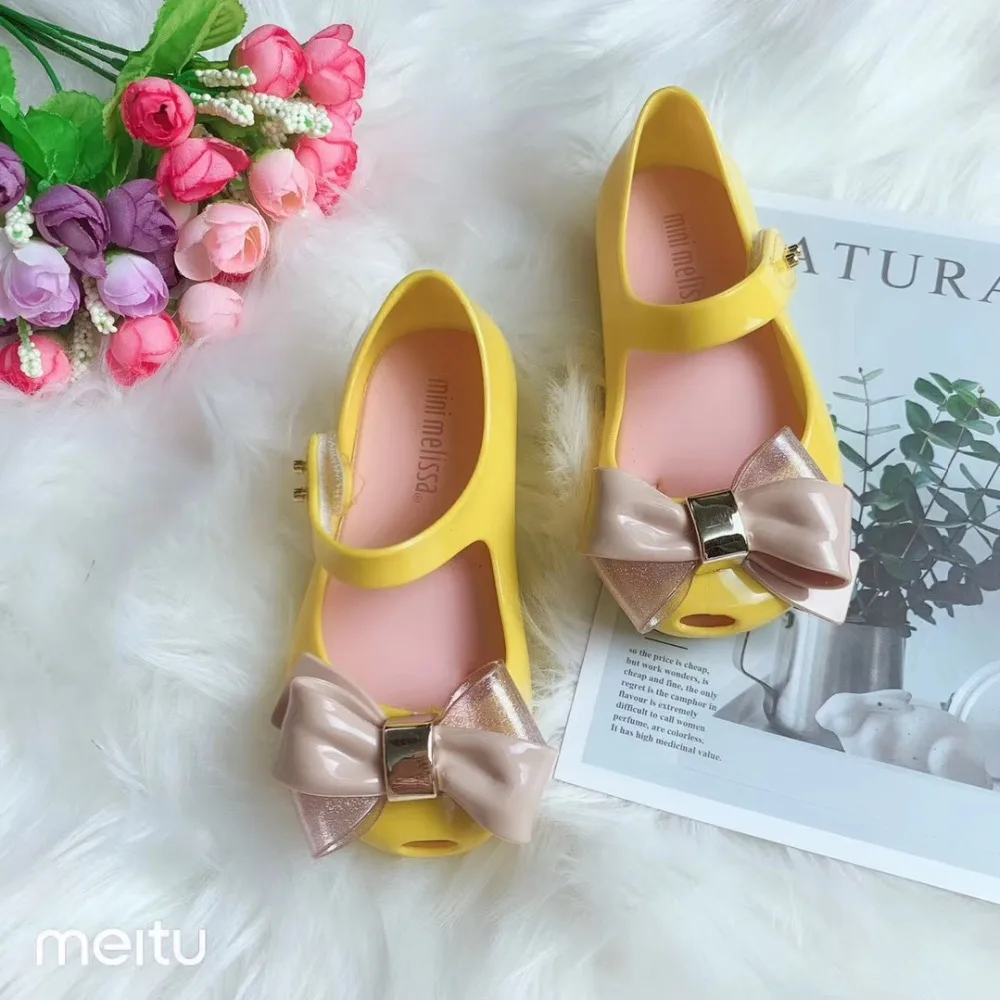 Mini Melissa Ultragirl Butterfly/ г. Новые пластиковые сандалии для девочек с бантом, детские сандалии Melissa/детские Нескользящие туфли