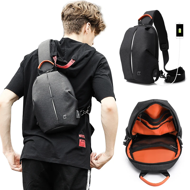 

Men Casual Travel bag for male Chest Bag Pack Anti Theft USB waterproof Shoulder Crossbody bags for Teenage boy Mini Ipad bag