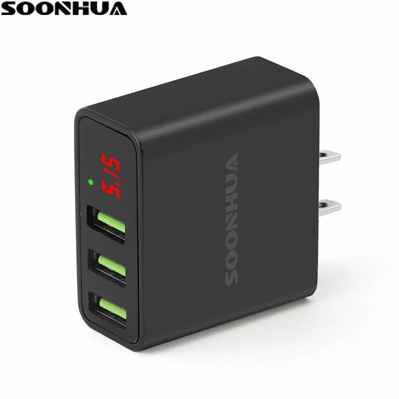 SOONHUA портативное универсальное тройное USB быстрое настенное зарядное устройство с вилками для ЕС и США, цифровой дисплей для iPhone, samsung, Xiaomi, зарядный адаптер