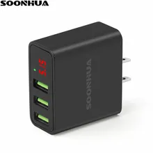 SOONHUA портативное универсальное тройное USB быстрое настенное зарядное устройство с вилками для ЕС и США, цифровой дисплей для iPhone, samsung, Xiaomi, зарядный адаптер