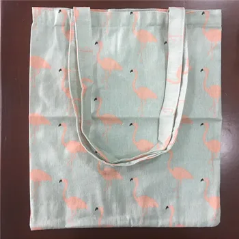 

YILE Cotton Linen Eco Shopping Tote Shoulder Bag Print Pink Ostrich Green Base L08