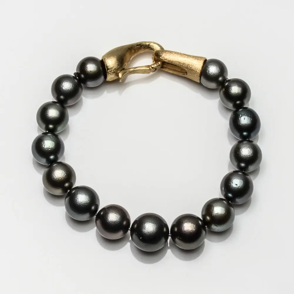 Lustrous 11-13.8mm Natural Color Tahitian Pearl Bracelet 925 Sterling Silver New | Украшения и аксессуары