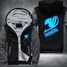 США плюс ЕС Размеры световой синий Fairy Tail Для Мужчин's Для женщин принт плотным ворсом Толстовки с капюшоном на молнии толстовки пальто куртка