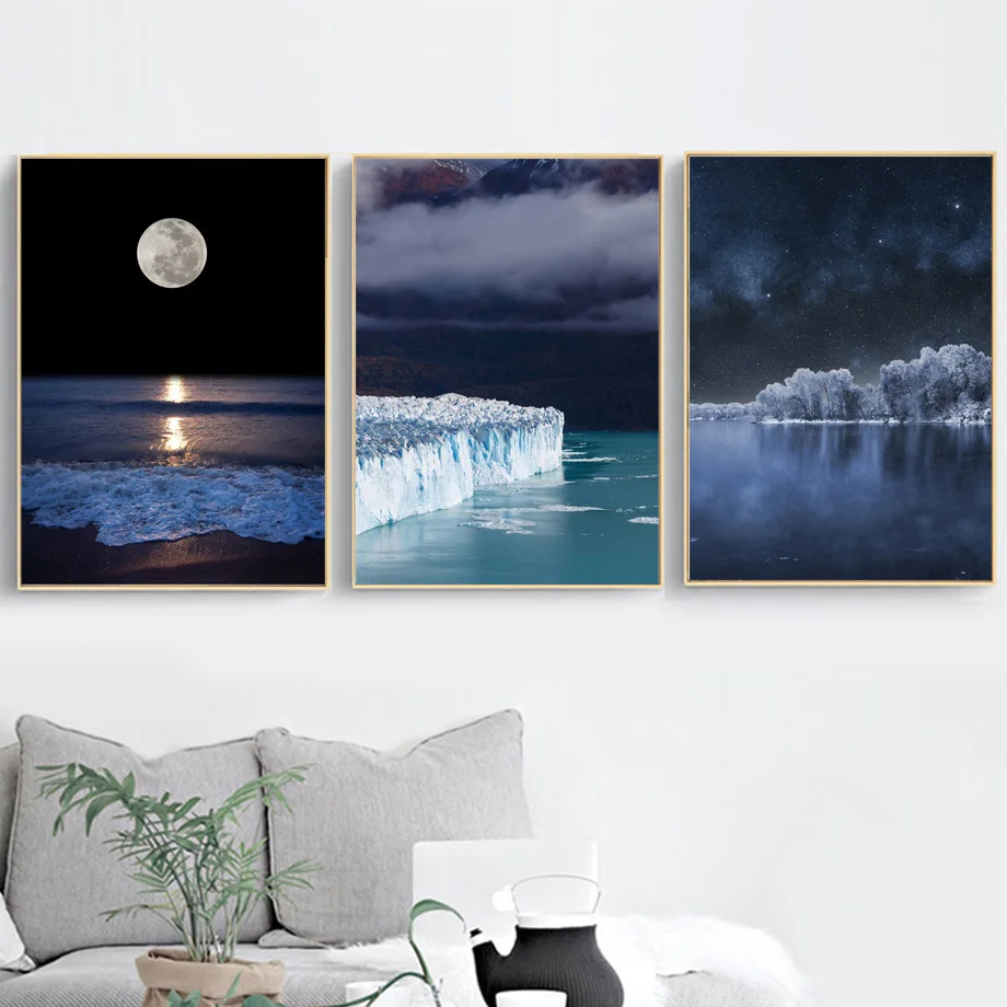 

Moon Beach Glacier Seascape Wall Art Canvas Painting Nordic Posters And Prints Landscape Wall Pictures For Living Room Decor