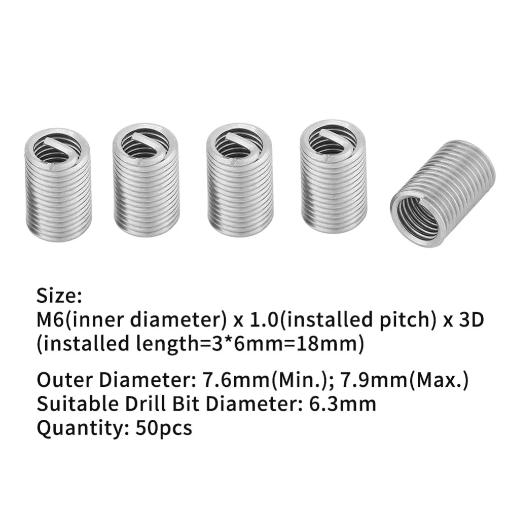 50Pcs Stainless Steel SS304 Coiled Wire Helical Screw Threaded Inserts Set for Aluminum,Magnesium Thread Repair Inserts Assortment Kits M6 x 1.0 x 3D Length 50Pcs Stainless Steel SS304 Coiled Wire Helical Screw Threaded Inserts Set for Aluminum,Magnesium Thread Repair Inserts Assortment Kits M6 x 1.0 x 3D Length