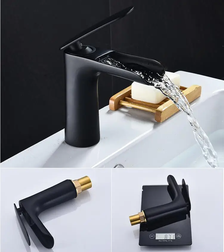 Bathroom Basin Faucet Black/White Baking Solid Brass Faucet Sink Mixer Tap Hot and Cold Waterfall Basin Lavtory Faucet