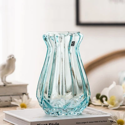 24cm sky blue Полосы в европейском стиле стеклянная ваза гостиная украшения красочные цветочные вазы для дома украшения стеклянная ваза для цветов ремесла - Цвет: 24cm sky blue