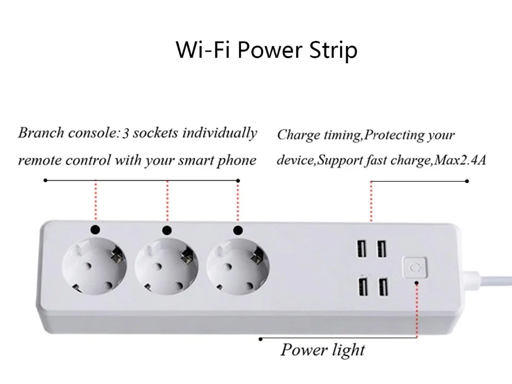 Wifi Smart power Strip 3 розетки ЕС Plug 4 usb порт зарядки синхронизации приложение Голосовое управление работа с Alexa, Google Home Assistant